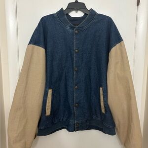Vintage Four Seasons two-tone denim and khaki bomber jacket Size XL USA made